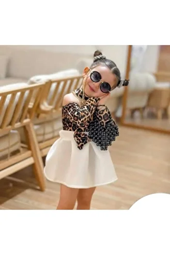 STELLA BUTİK Girl's Leopard Patterned Skirt Suit
