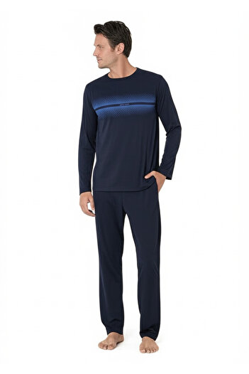 Pierre Cardin Erkek Yeni Sezon Bisiklet Yaka Uzun Kol Pamuk Ev Giyim Pijama Takımı VRP.C.P61E02.Y01