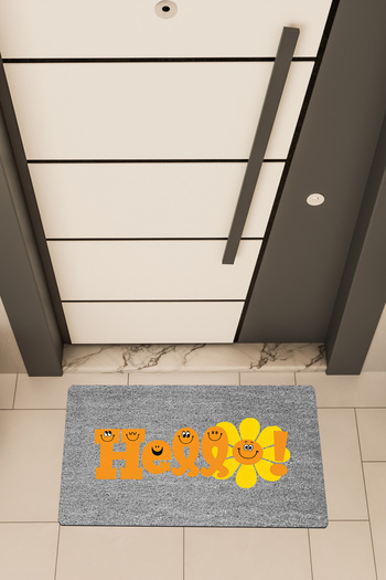 Dormot High Quality Digital Printing Grey, Hello Themed Door Front Mat