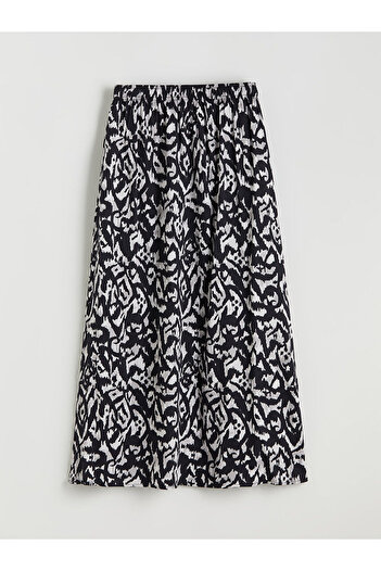 LC Waikiki Lcw Grace Black Elastic Waist Patterned A-Line Skirt W5Fl88Z8