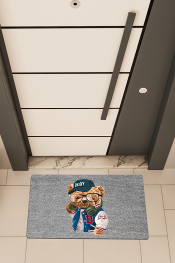 Dormot High Quality Digital Printing Gray, Sporty Teddy Bear Themed Door Mat