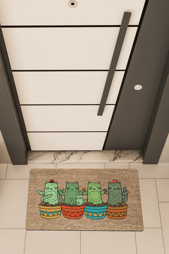Dormot High Quality Digital Printing Brown, Cats in a Pot Themed Door Front Mat