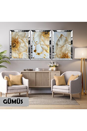 Harikabirev Amazing | Gold-White Flower Details | Plexiglass Framed Mdf Plksmdf