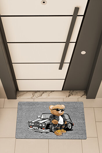 Dormot High Quality Digital Printing Gray, Classy Teddy Bear Themed Door Mat with Trolley