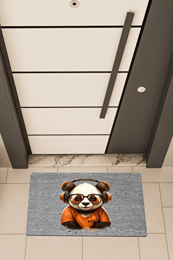 Dormot High Quality Digital Print Gray, Panda Themed Door Front Mat with Headphones
