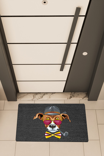 Dormot Quality Digital Printing Black, Colorful Dog Themed Door Mat with Hat