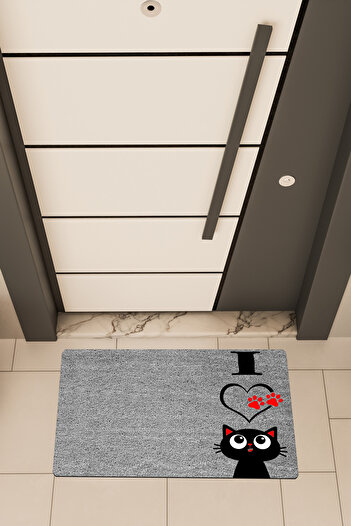 Dormot High Quality Digital Print Gray, Cat I Love themed Door Mat