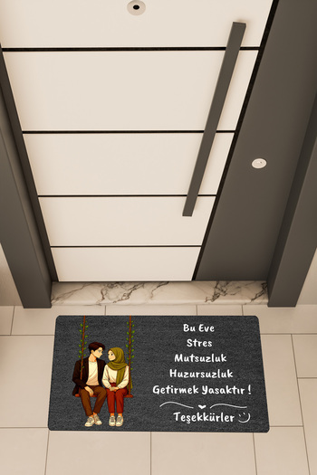 Dormot High Quality Digital Printing Black, Couple with Turban on Swing, Themed Door Mat