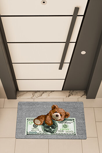 Dormot High Quality Digital Printing Gray, Dollar Teddy Bear Themed Door Mat