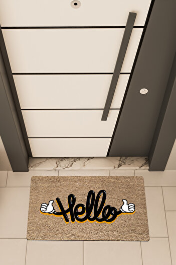 Dormot Quality Digital Printing Brown, Hello Themed Door Mat