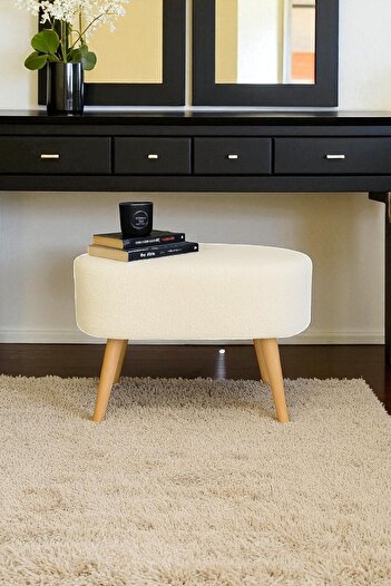 WoodyMaison AYLA Retro Gürgen Ahşap Ayaklı Geniş Oturum Alan Özel Tasarım Oval Bench MAKYAJ MASA PUF