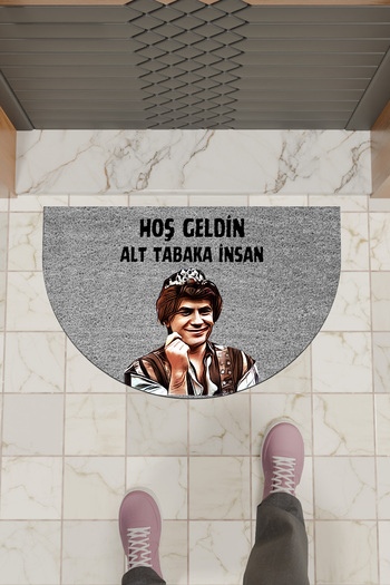 Dormot High Quality Digital Printing Grey, Prince Substrate Human-Themed Half Moon Door Front Mat