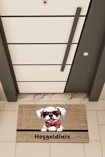 Dormot Quality Digital Printing Brown, Red Glasses Dog Themed Door Mat