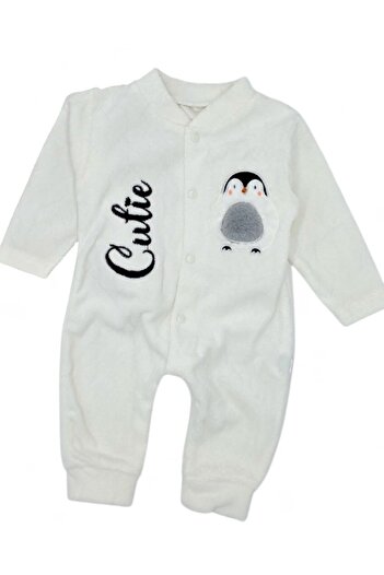 voyyo kids baby Baby Winter Penguin Patterned 100% Cotton 0-1-3-6 Months Velvet Snap Jumpsuit