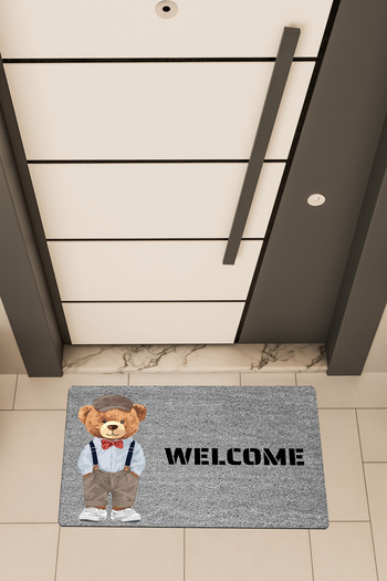 Dormot High Quality Digital Printing Gray, Cool Teddy Bear Welcome Themed Door Mat
