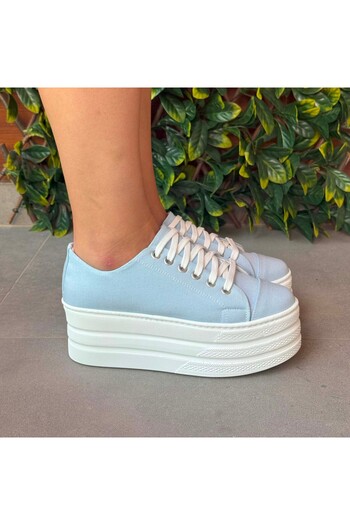Stilo Blue Linen Platform Flat Sole 7cm Comfortable High Sole