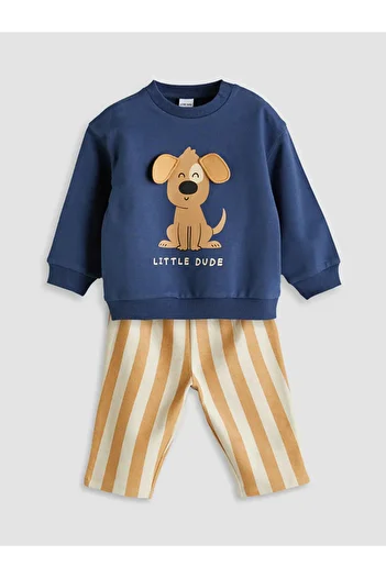 LC Waikiki Lcw Babyindigo Crew Neck Printed Baby Boy Sweatshirt and Sweatpants Bottom 2-Piece