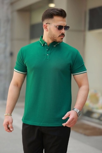 Asil Acar Home Men's Button Collar Waffle Fabric Short Sleeve T-Shirt