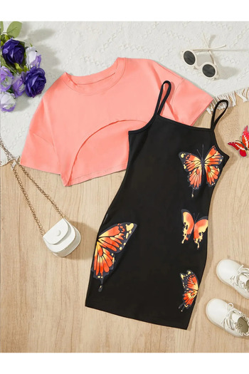 MTL Butterfly Print Dress - Crop