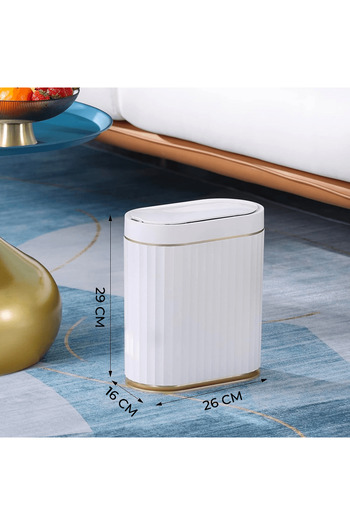 Elindor Smart Trash Can with Infrared Sensor, 7L, Silent Opening, Anti-Odor, Elegant Design, White/Gold