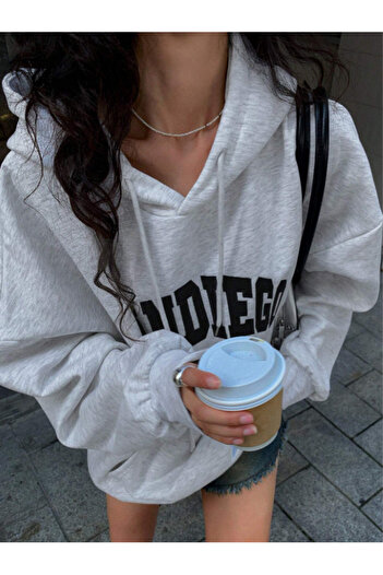 Revasser Unisex Erkek/Kadın SANDIEGO Renkli Özel Baskılı Pamuklu Oversize Kapüşonlu Sweatshirt