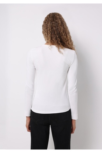 Colin's Slim Fit Round Neck Solid Women's White Long Sleeve T-Shirt