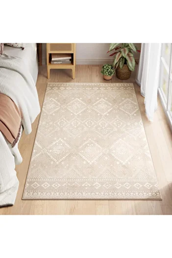SONGMICS Non-slip Decorative Rug, Boho Style, Machine Washable, 80×150 cm, Cappuccino Beige