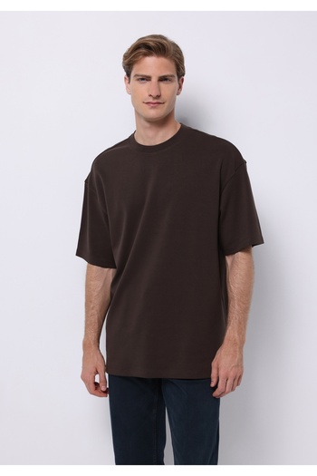 Colin's Oversize Fit Round Neck Plain Men's Brown Short Sleeve T-Shirt