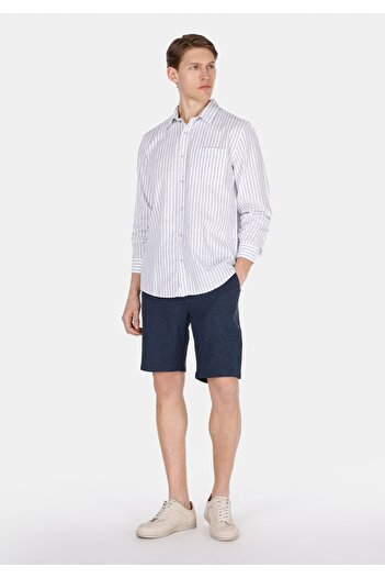 Colin's Regular Fit Mid Waist Plain Men's Linen Blend Navy Blue Shorts
