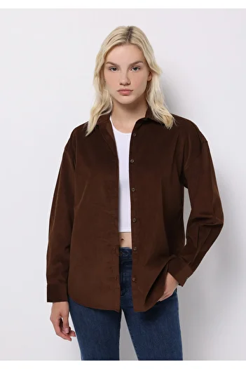 Colin's Regular Fit Shirt Neck Plain Women's Brown Long Sleeve Shirt