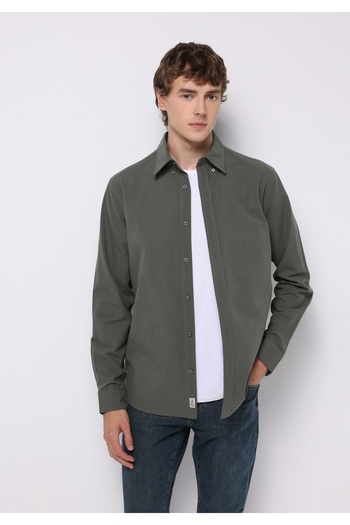 Colin's Regular Fit Shirt Neck Plain Men's Green Long Sleeve Shirt