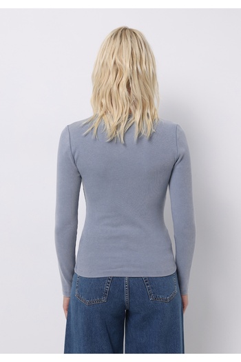 Colin's Slim Fit Round Neck Plain Women's Blue Long Sleeve T-Shirt