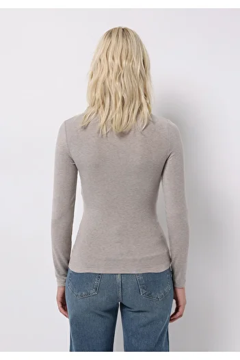 Colin's Slim Fit Turtleneck Plain Women's Beige Long Sleeve T-Shirt