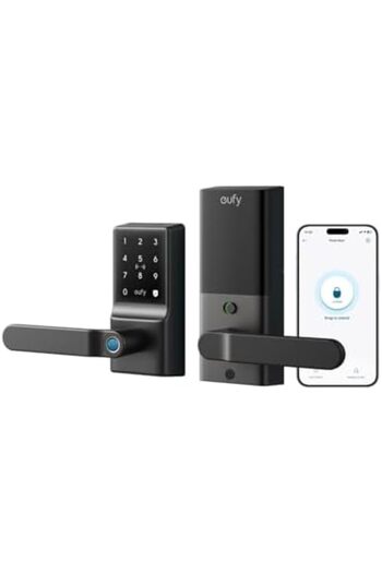 Eufy Security eufy Smart Lever Lock C33, Keyless Fingerprint Door Lock with Lever, Integrated Wi-Fi, Remote Contro