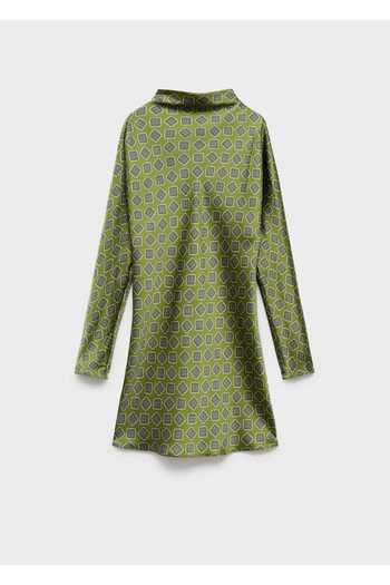 MANGO Woman Perkins yaka desenli saten elbise