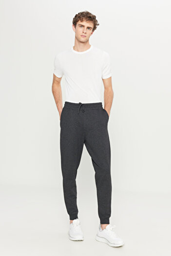 AC&Co / Altınyıldız Classics Ανδρικό Anthracite-Melange Standard Fit 2 νήματα με τσέπες Άνετο βαμβακερό παντελόνι Jogger από ανακυκλωμένο
