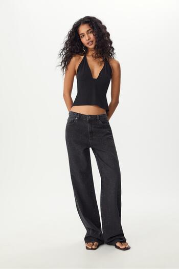Stradivarius Straight-fit jeans with rhinestones