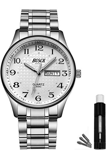 Generic Men's 40 mm Analogue Waterproof Stainless Steel Wrist Watch with Day & Date