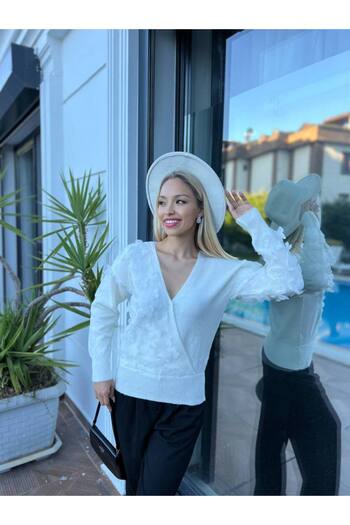 For Angels Lace Double Breasted Sweater with Floral Accessories