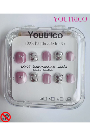 Youtrico Kids Press-on Nails - 100% Handmade Non-Toxic Safe for Ages 3+ Cute Green Kids' Fake Nails-L