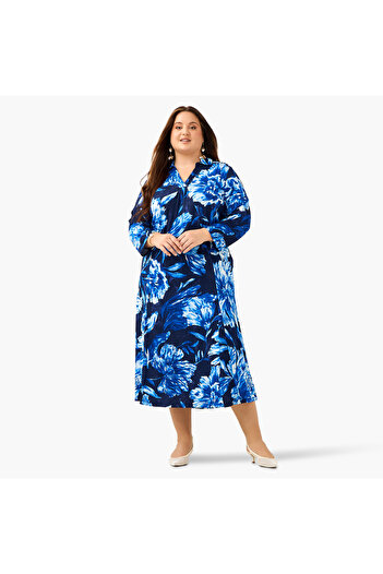 Ulla Popken Plus Size Ulla Popken Floral Print Collared Dress