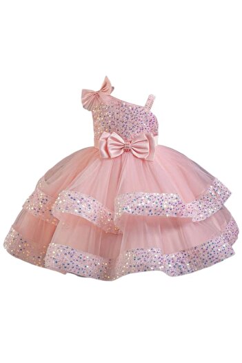 One Derya Elegant Party Dress for Girls, One Derya, Salmon Pink, 120 cm