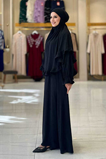 Bym Fashion Sufleli Namaz Elbisesi 6034 Siyah