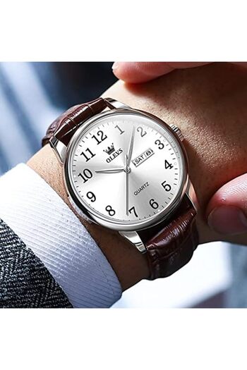 OLEVS Watch Men, Brown Leather Watch Men, Analog Quartz Fashion Casual Watch for Men