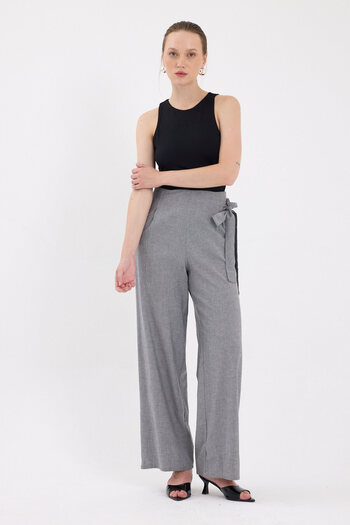 Rays Gray Side Tie Detail Palazzo Women's Trousers 4779A