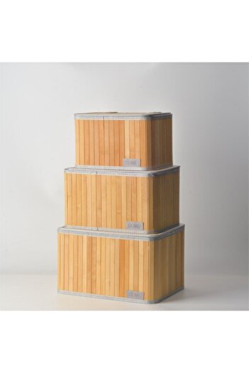 Digithome 3-Piece Multi-Purpose Box Organizer with Bamboo Lid and Iron Body - Thn31000
