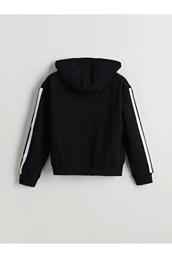 LC Waikiki Lcw Kids Black Hooded Girl's Zip-Up Sweatshirt