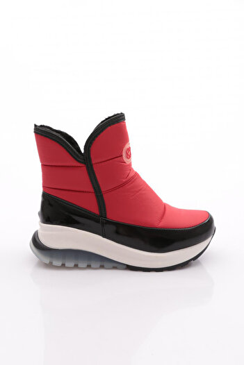 DGN 1052-01 Women's Thick Sole Patterned Sheepskin Parachute Fabric Boots