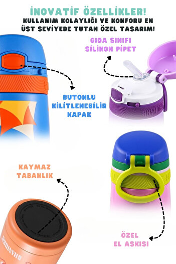 Shamobo New Collection 350ml Stainless Steel Kids Thermos with Straw and Lockable Lid 6 Hours Hot/Cold