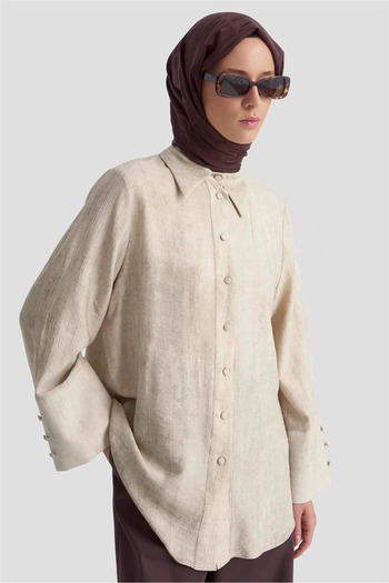 Armine Wide Cuff Sleeve Pleated Placket Shirt 25K3805 Mink